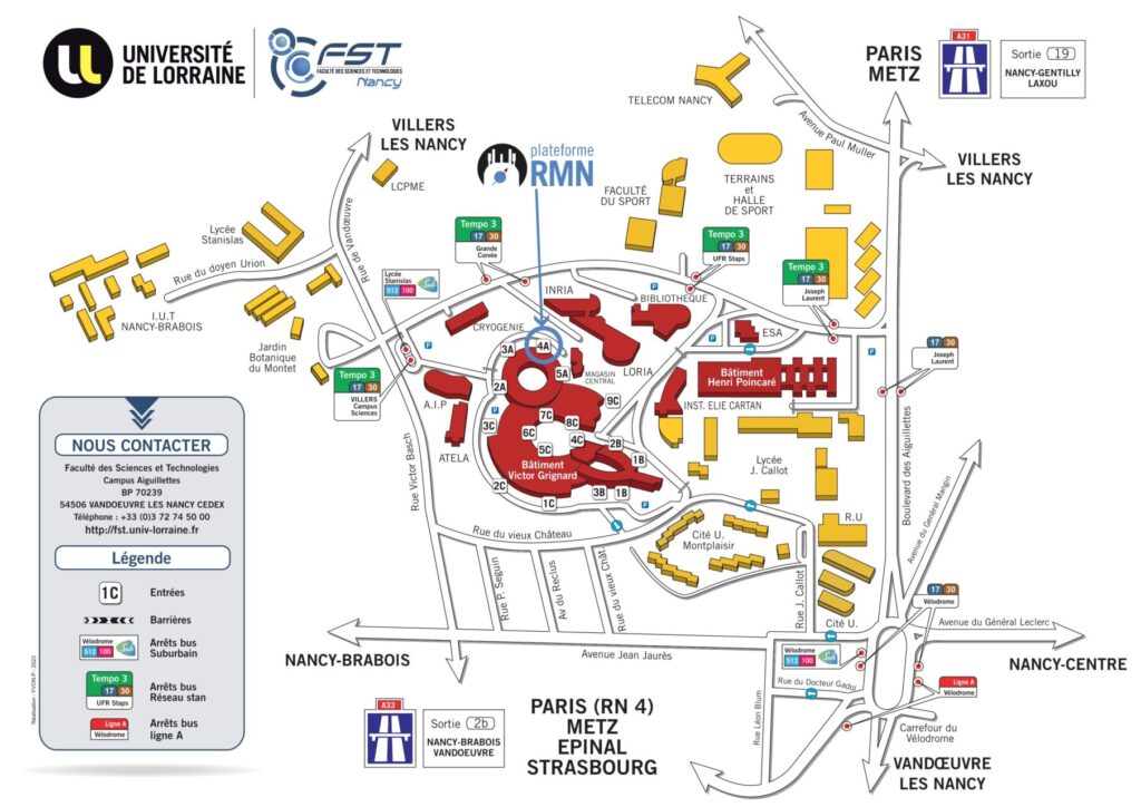 Plan du campus de la Faculté des Sciences et Technologies de Vandœuvre-lès-Nancy 